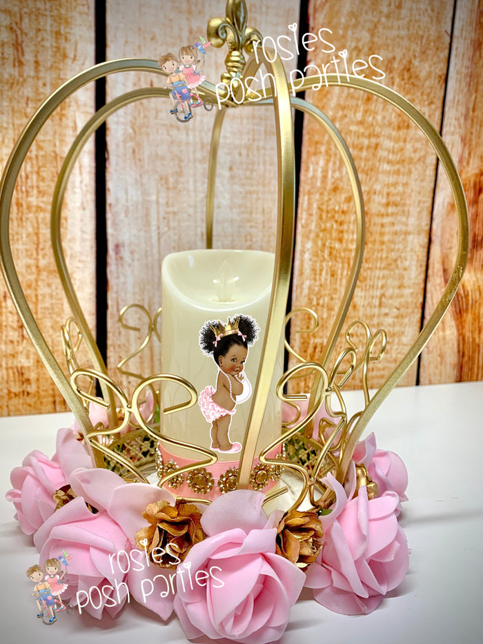 royal princess baby shower or birthday theme gold crown centerpiece decoration