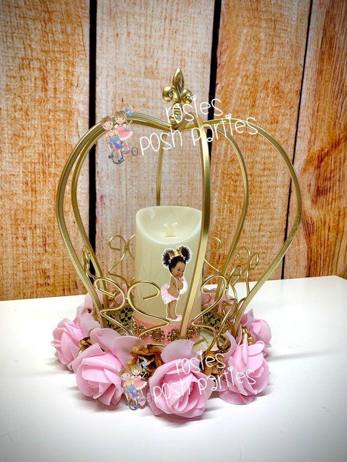 royal princess baby shower or birthday theme gold crown centerpiece decoration