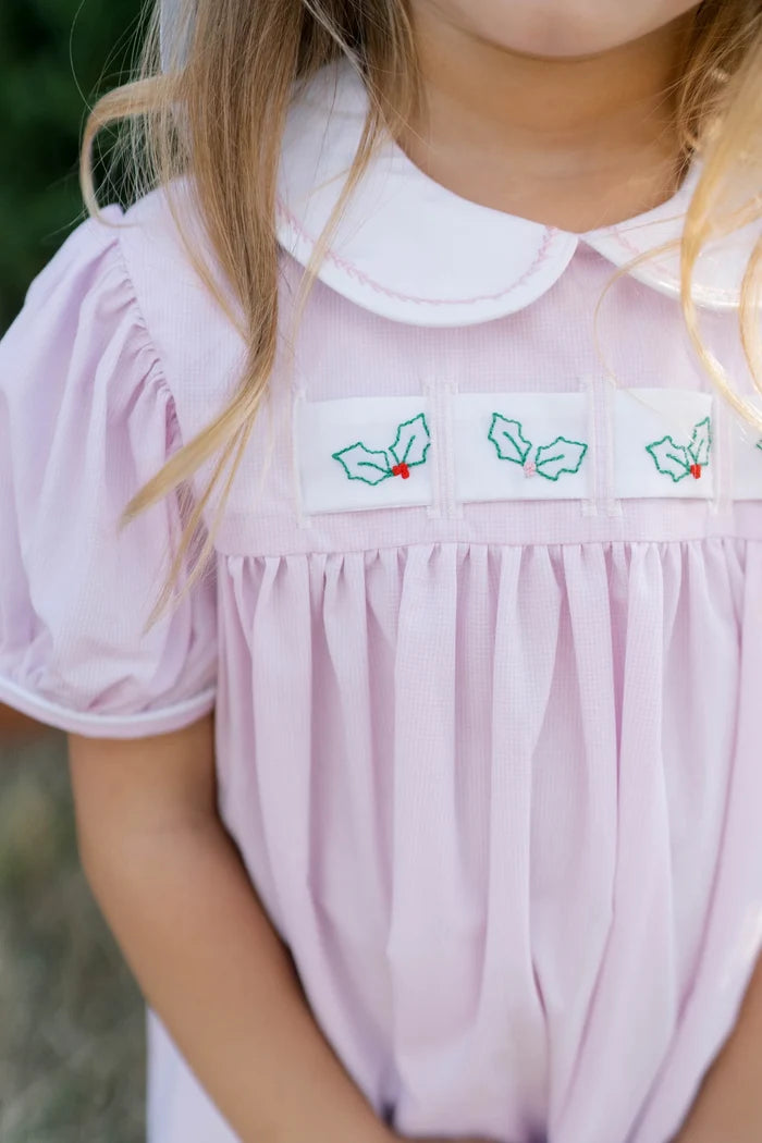 Ruth Ribbon Dress - Baby Pink Minigingham