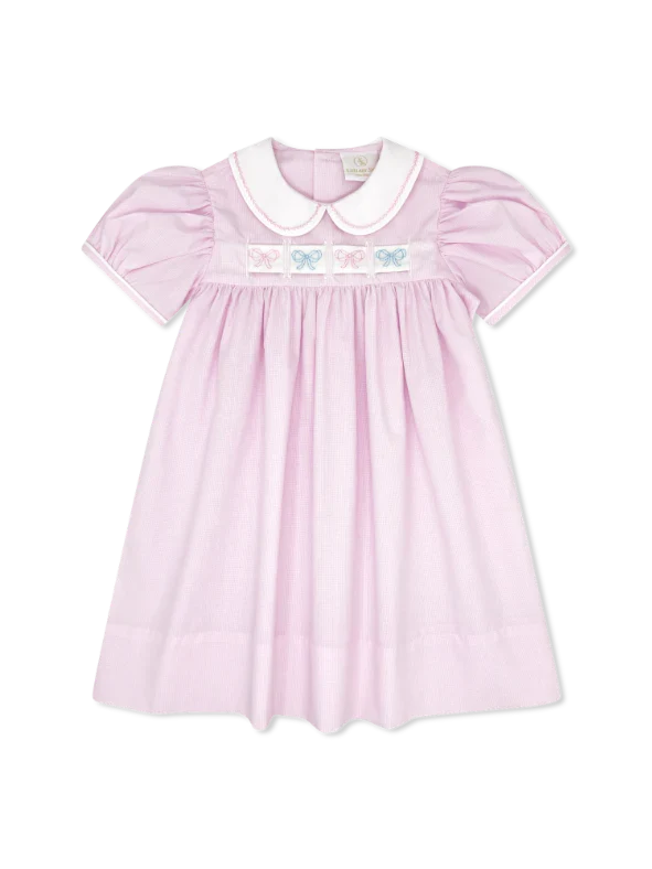 Ruth Ribbon Dress - Baby Pink Minigingham