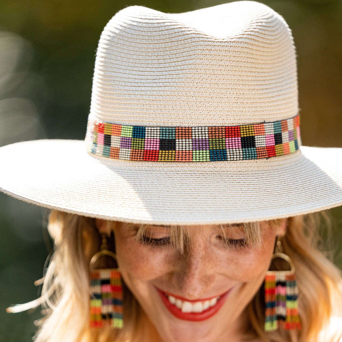 Ryan Checkered Beaded Stretch Hatband Multicolor Hat Band