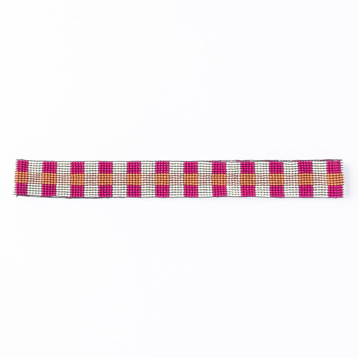 Ryan Gingham Beaded Hatband Pink Hatband