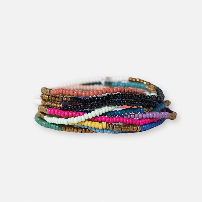 Sage Color Block Beaded 10 Strand Stretch Bracelets Gold Block Bracelet