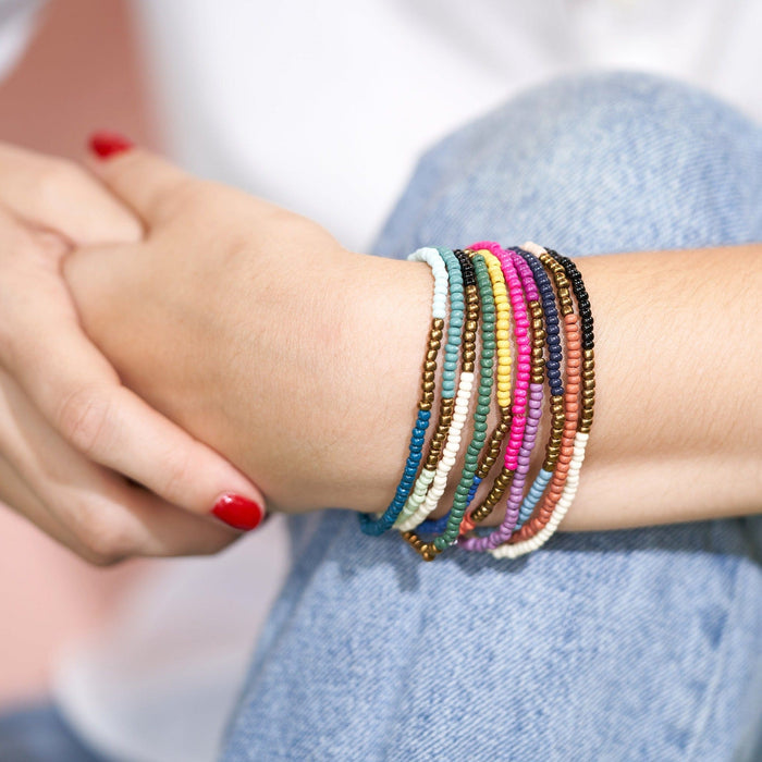 Sage Color Block Beaded 10 Strand Stretch Bracelets Gold Block Bracelet