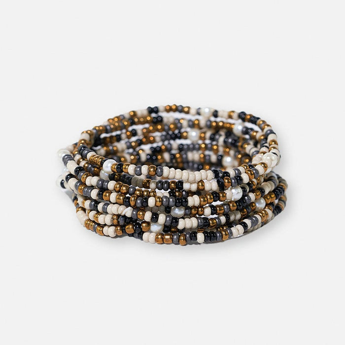 Sage Confetti Beaded 10 Strand Stretch Bracelets Black Bracelet