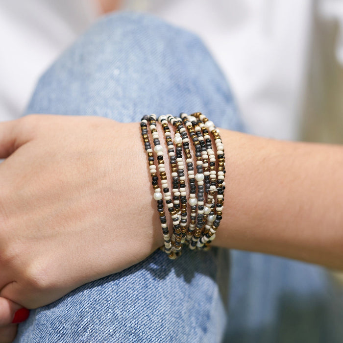 Sage Confetti Beaded 10 Strand Stretch Bracelets Black Bracelet