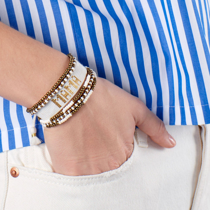Gabby "Mama" Adjustable Beaded Bracelet Ivory Sliding Knot