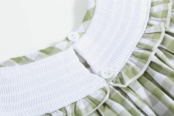 Sage Green Gingham Pumpkin Smocked Bishop Dress