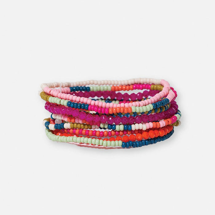 Sage Mixed Stripe Beaded 10 Strand Stretch Bracelets Rainbow Bracelet