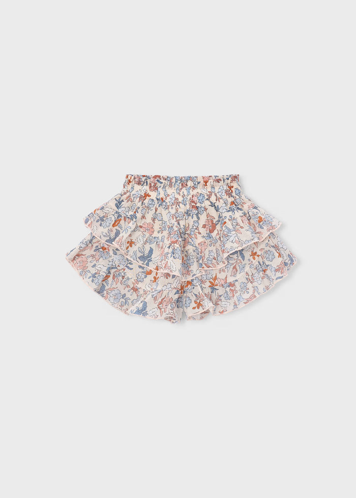 Salmon Pink Patterned Tiered Pant Skirt