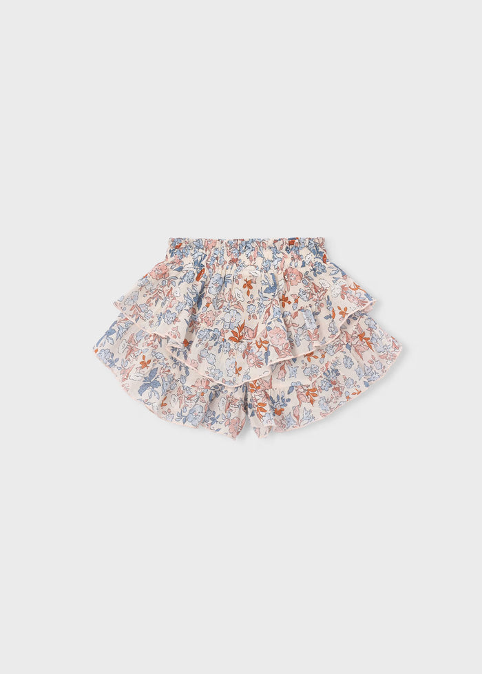 Salmon Pink Patterned Tiered Pant Skirt