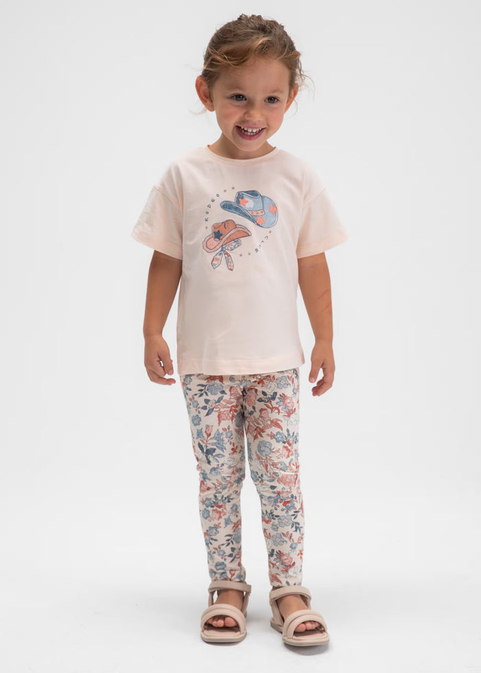 Salmon Pink Rodeo Club Tee & Floral Leggings