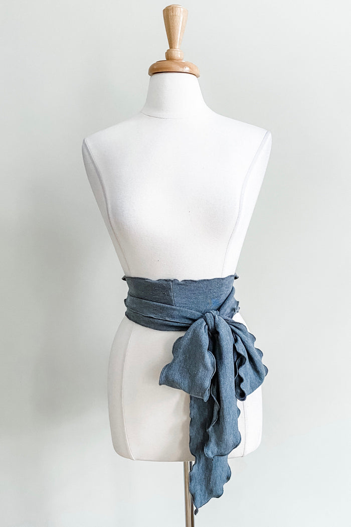 Scalloped Sash Belt in Stone Grey Infinity Knit from Diane Kroe