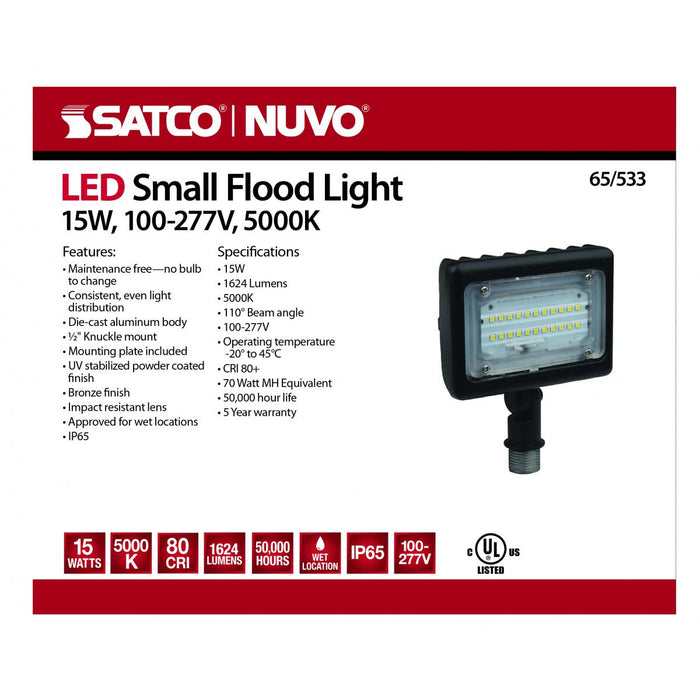 Small Area Flood Satco 65-533 LED Small Flood Light 15W 5000K Bronze 100-277V Satco
