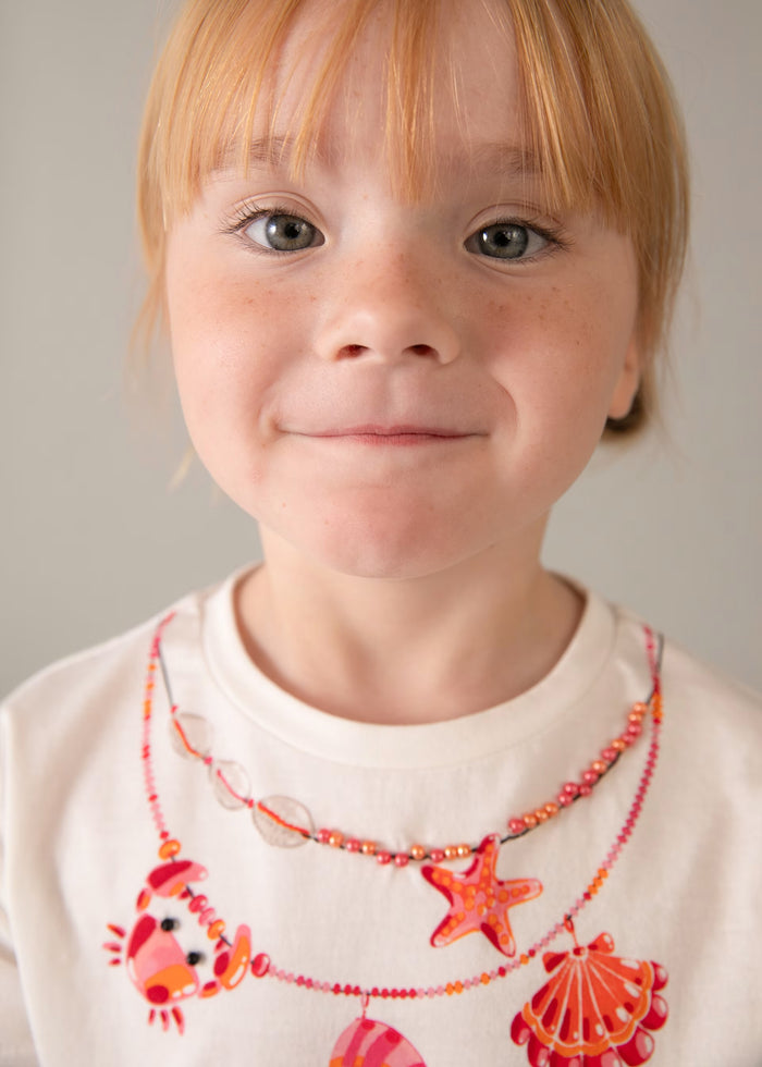 Seashell Crab Necklace Tee & Poppy Pink Ruffle Shorts