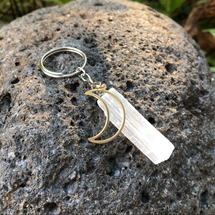 Selenite Key Chain with Moon Charm