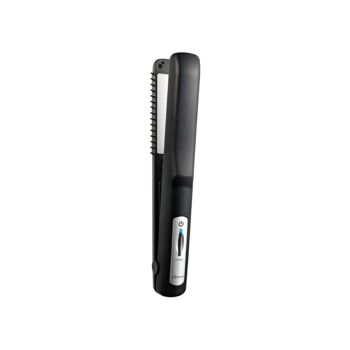 Black hair straightener on a white background