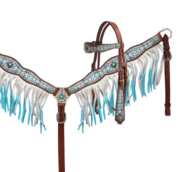 Showman Blue Diamond Headstall and Breast Collar Set
