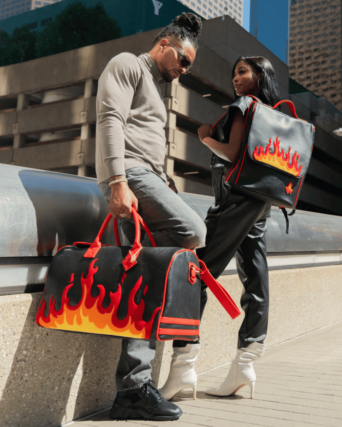 Signature Red Fire Rolling Duffle Set in Black