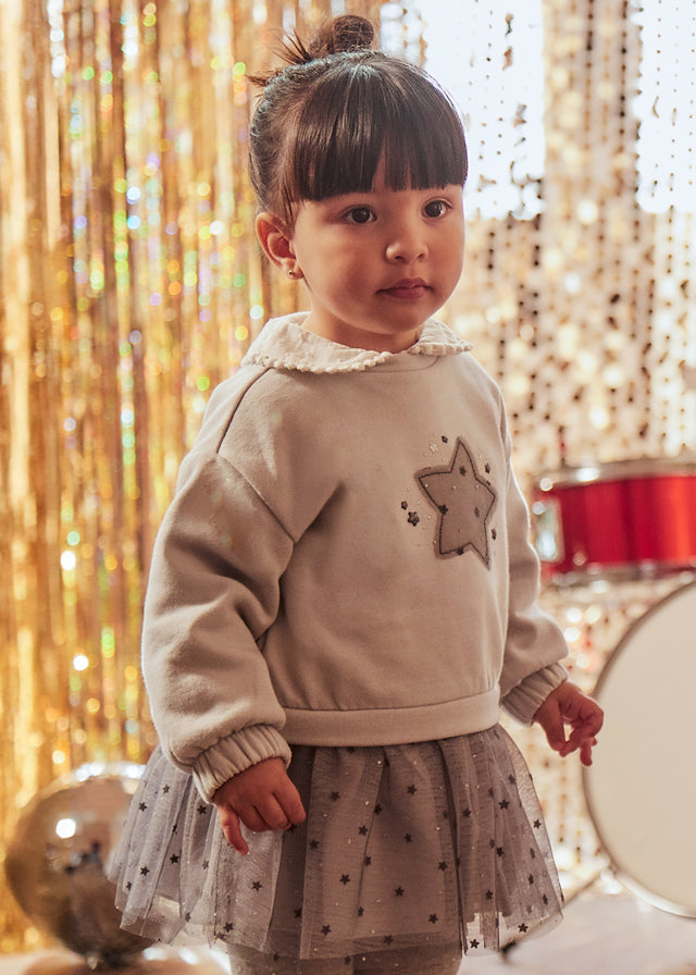 Silver Star Sweatshirt Tulle Print Dress