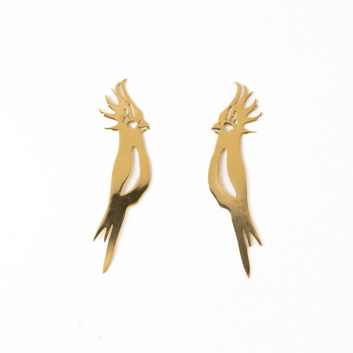Simone Cockatoo Bird Drop Earrings Brass