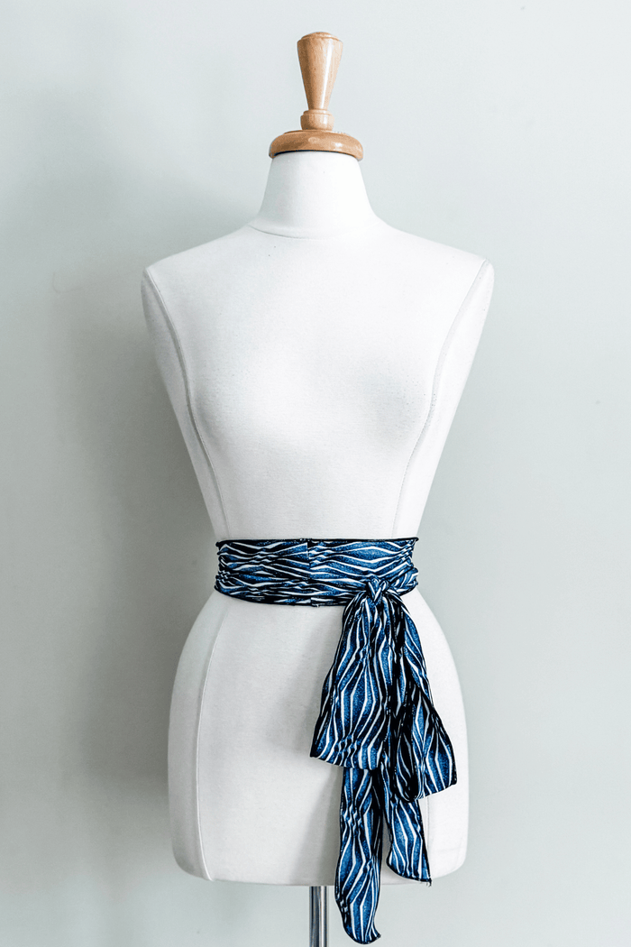 Diane Kroe Skinny Sash in Blue Ikat