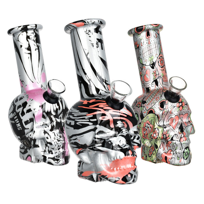 Skull Printed Design Glass Mini Water Pipe