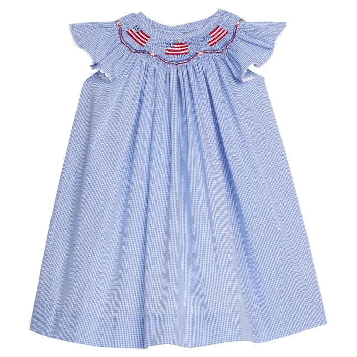 Smocked Bishop Dress - Flags