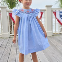 Smocked Bishop Dress - Flags