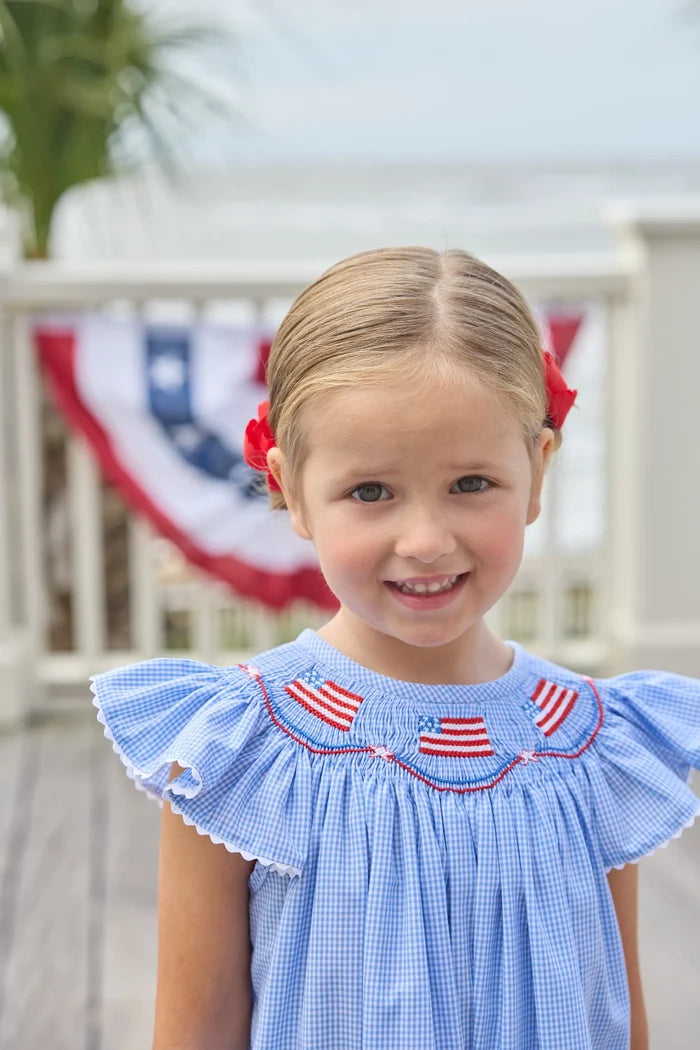 Smocked Bishop Dress - Flags