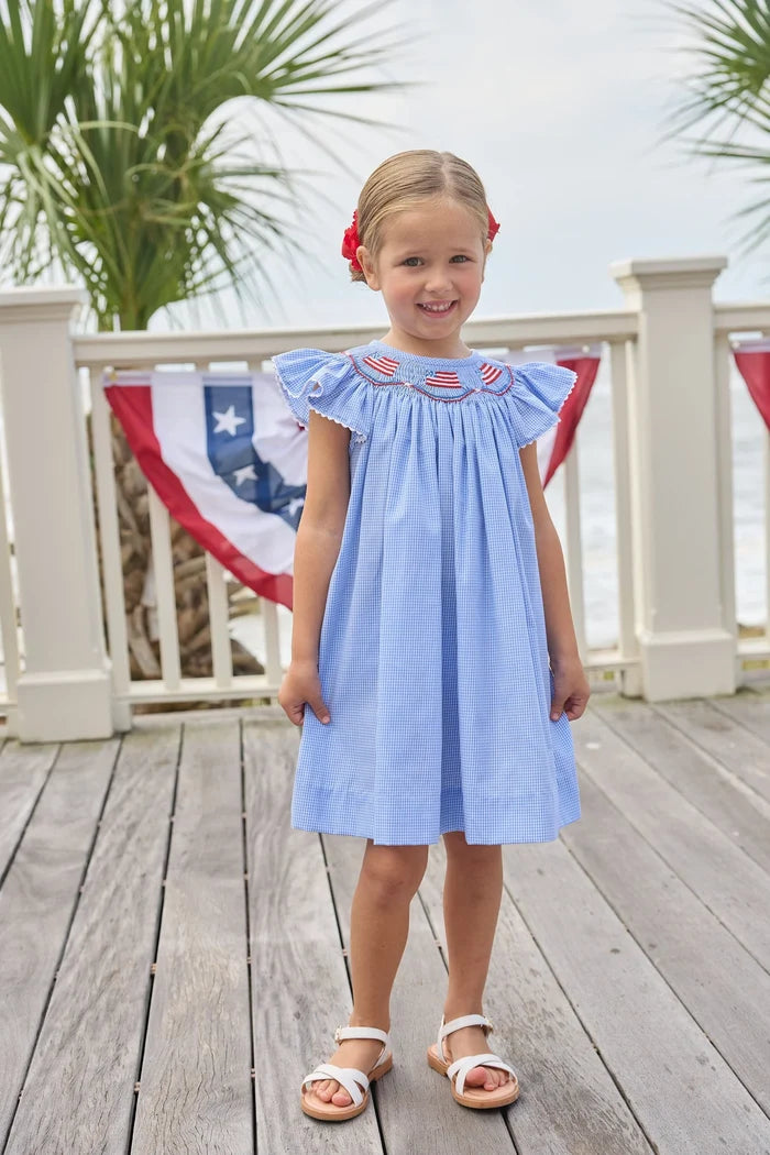 Smocked Bishop Dress - Flags