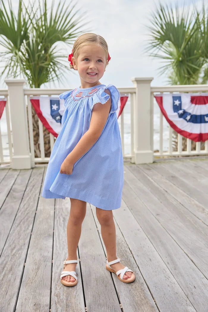 Smocked Bishop Dress - Flags