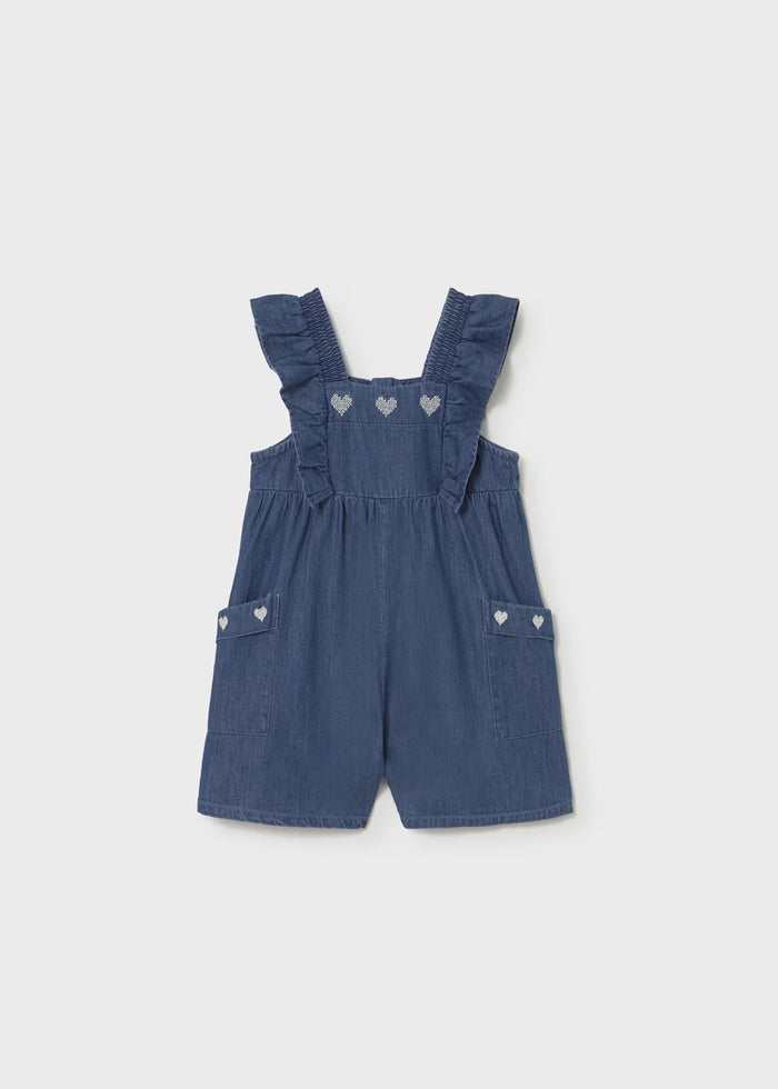 Soft Denim Emb Heart Pocket Romper