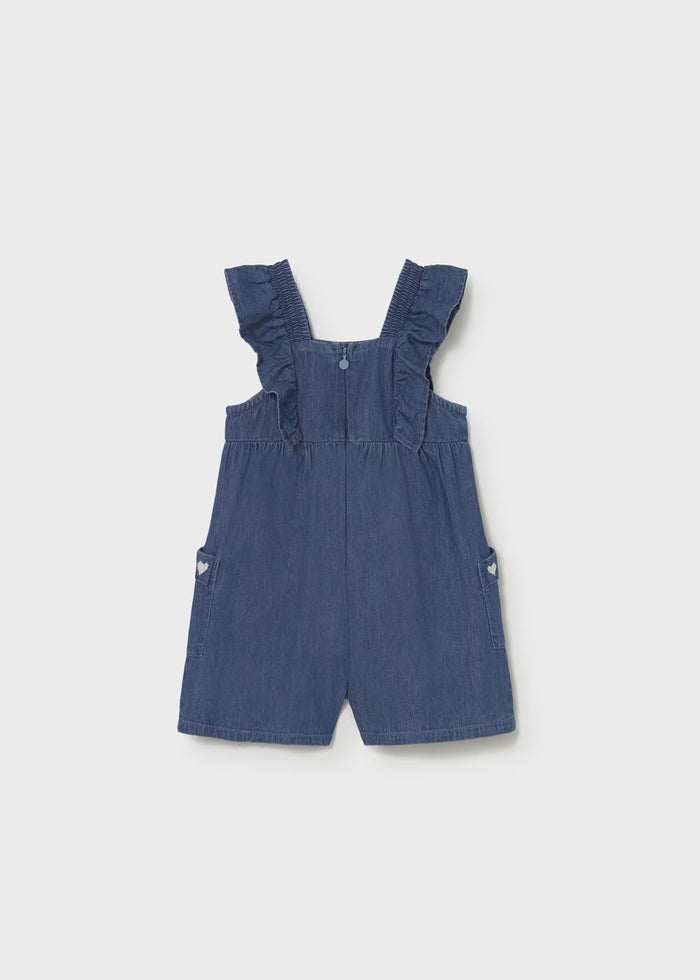 Soft Denim Emb Heart Pocket Romper