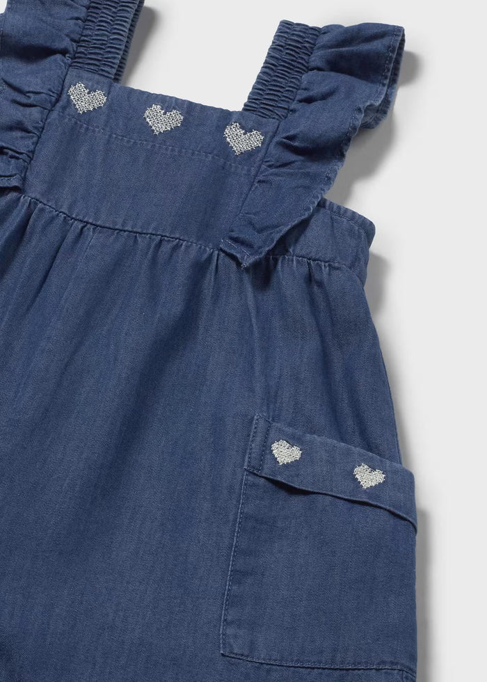 Soft Denim Emb Heart Pocket Romper