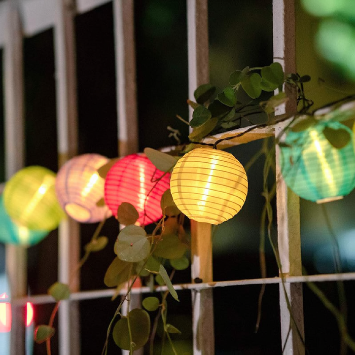 Solar Powered LED Silk Lantern String Light - Weatherproof Yard Garden Patio Backyard Outdoor Holiday Party Decor Lighting