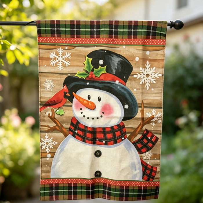 Solar Powered Light-Up LED Snowman Garden Flag - Christmas Holiday Yard & Lawn Decor