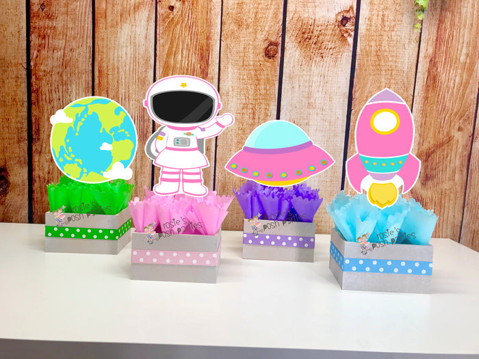 Solar System Outer Space Theme Girl Birthday Party Centerpiece Decoration SET OF 4