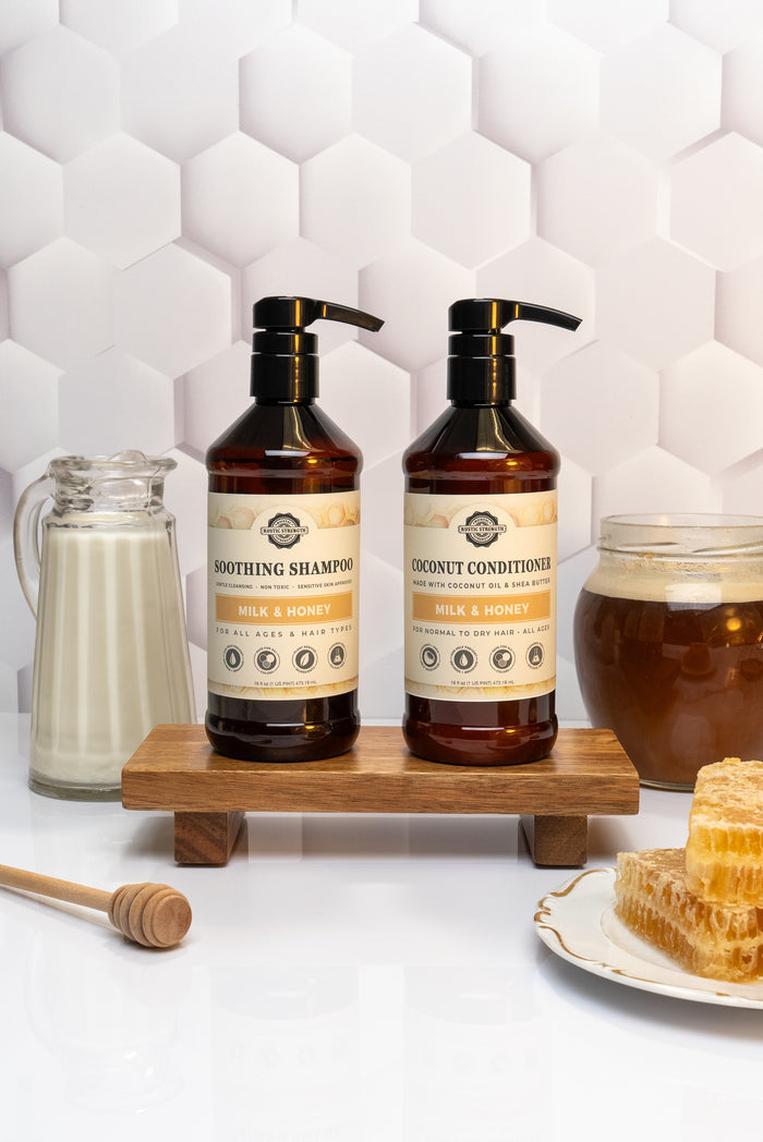 Rustic Strength, Milk & Honey scented Spa Set with Shampoo and Coconut Conditioner