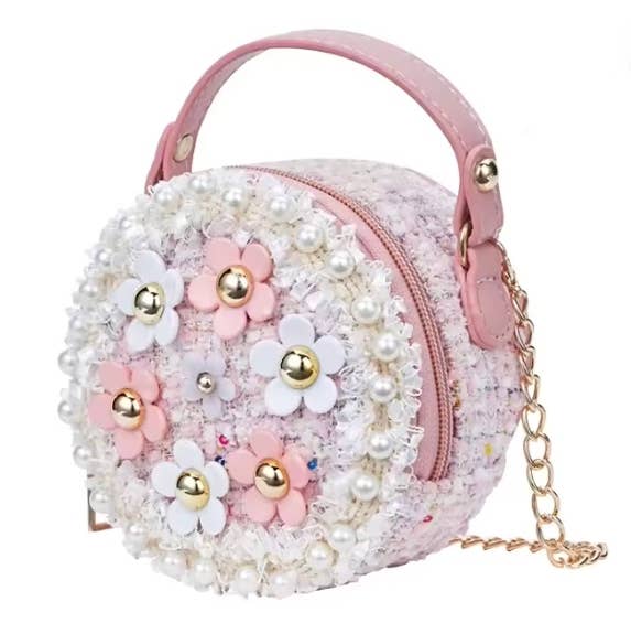 Spring Easter Mini Girls Kids Flower Tweed Purse Crossbody