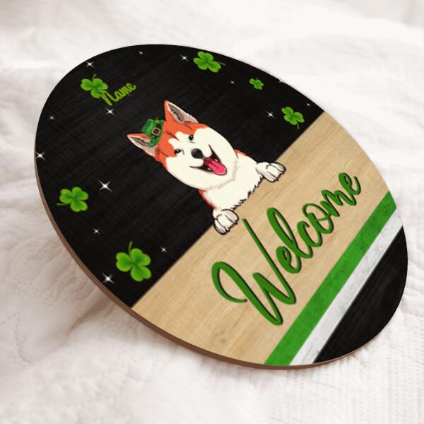 St. Patrick's Day Personalized Wood Sign, Gifts For Dog Lovers, Shamrock Welcome Signs , Dog Mom Gifts