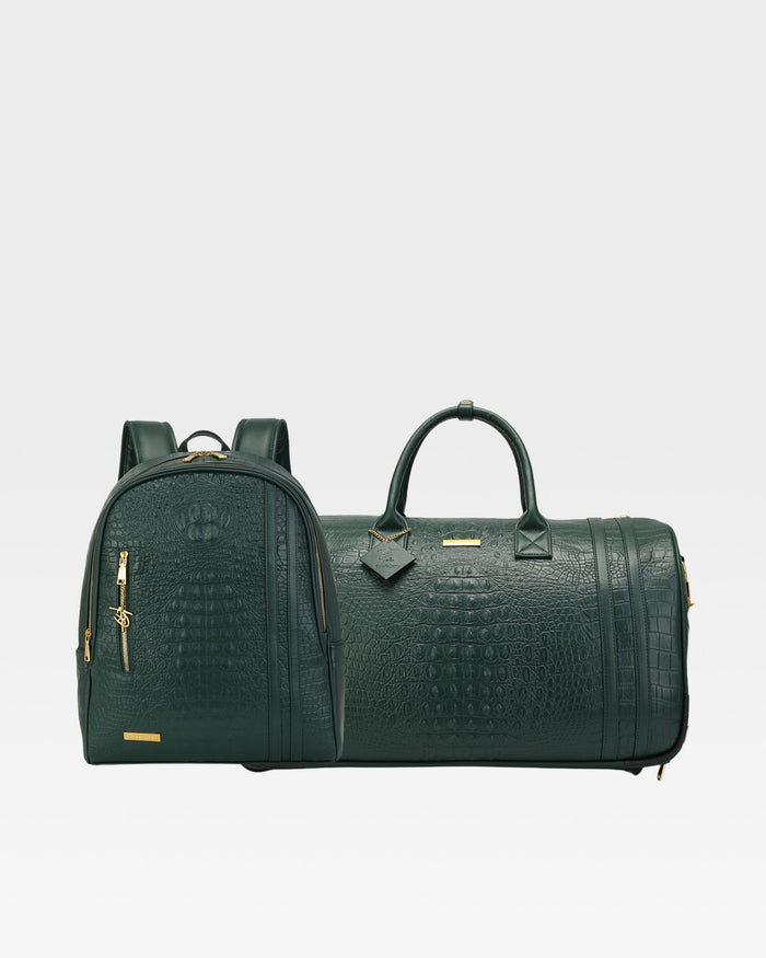 Statement Traveler Rolling Duffle Set in Emerald Green