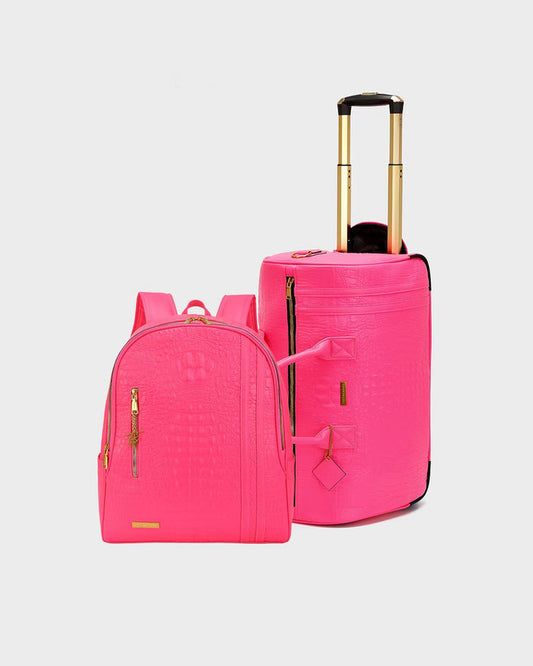 Statement Traveler Rolling Duffle Set in Neon Pink