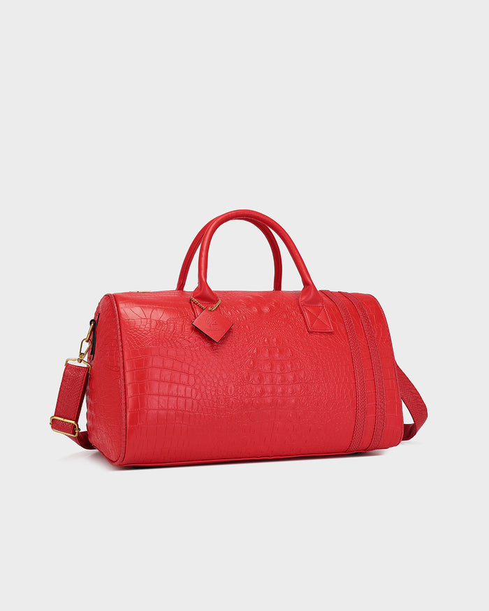 Statement Weekender Duffle Bag in Red