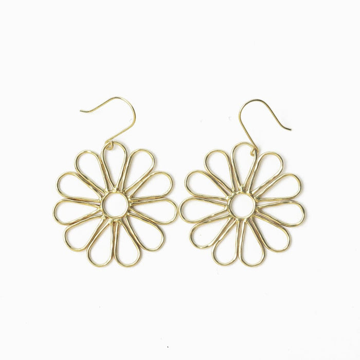 Stella Big Daisy Dangle Earrings Brass Drop