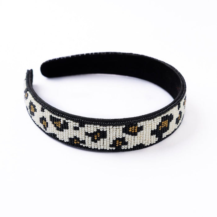 Stevie Cheetah Print Beaded Headband Black Headband