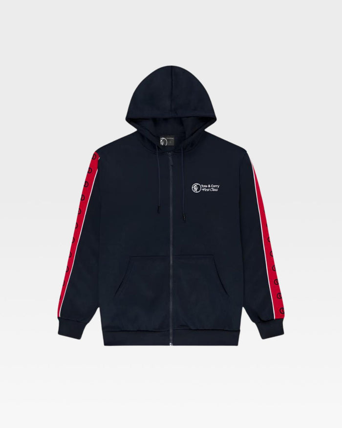 Striped Sleeve Track Suit in Navy & Red