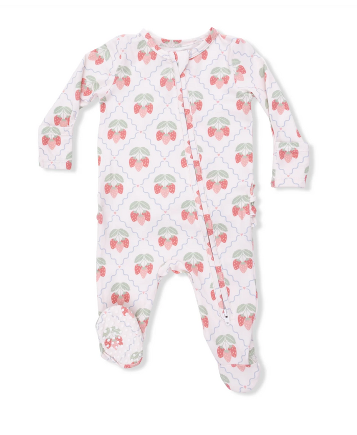 Sweet Strawberries Ruffle Back Zip Footie