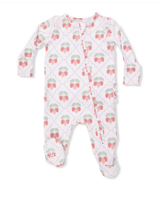 Sweet Strawberries Ruffle Back Zip Footie