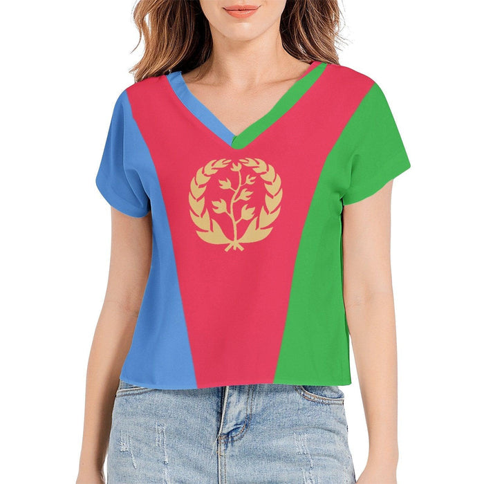T-Shirt Eritrean Flag Batwing Sleeve V-Neck Top Chiffon - Natna Shop